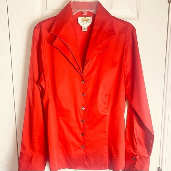 Talbots Collared Blouse Long Sleeves Red Button Down Size 8 - Picture 1 of 4